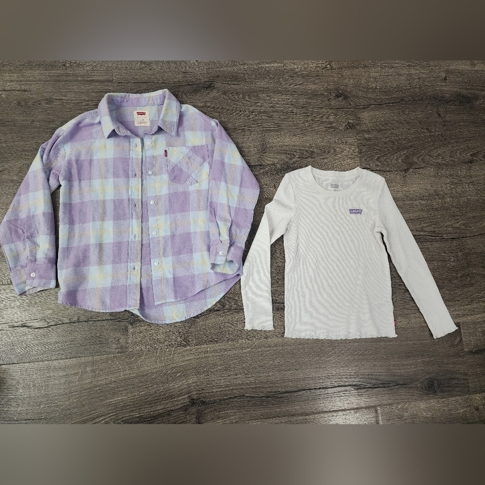 Girls Levi's flannel + shirt set size S 7/8